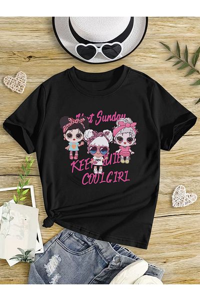 Let's Wear Cool Girls T-Shirt Тениска от пениран памук с кръгло деколте за момичета