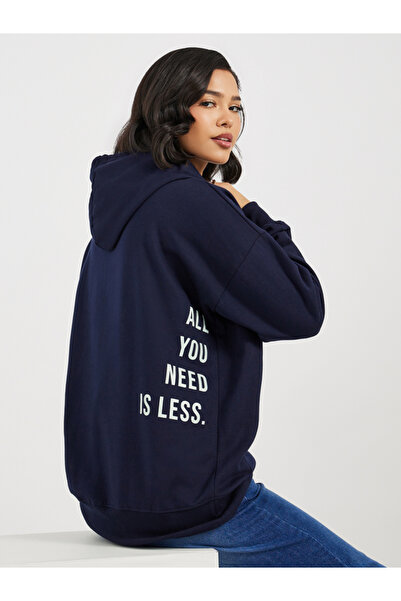 Styli Oversized Longline Back Slogan Hoodie