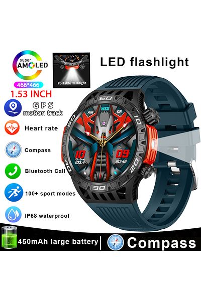 ChiBear blue For Huawei New With LED Flashlight Smart Watch Men 360*360 HD Display 450 mAh Heart Rate Sports
