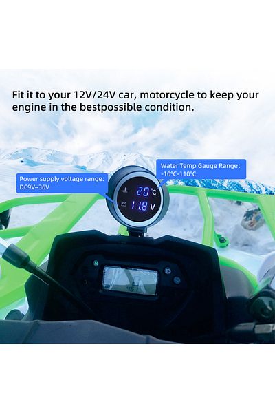 ZMFJH Car LED Digital 2 in 1 Truck Water Temp Gauge Temperature Sensor Temperatura Moto + Voltmeter Vol...