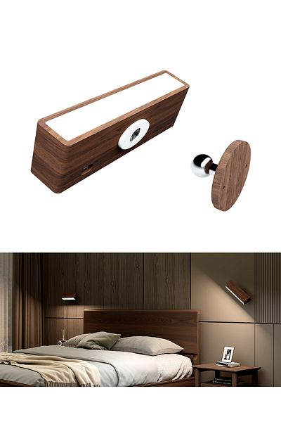 Choice 1pcs Black Walnut Nordic Wood Wall Lamp With 360 Rotate Dimmable Wall Sconce Touchable Magnetic For