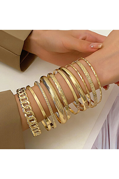 Choice AE800 Ten Piece Set Of Stylish Bohemian Folk Retro Wide-Face Gold And ...