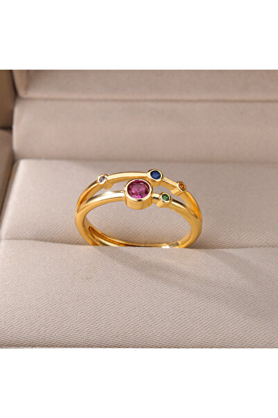 Choice JZ3887G خواتم نسائية من الفولاذ المقاوم للصدأ باللون الذهبي مرصعة بأحج...