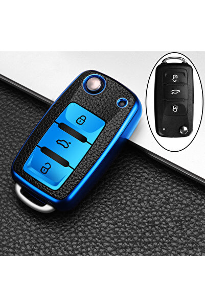 choice2 غطاء مفتاح سيارة أزرق من مادة TPU، مناسب لسيارات فولكس فاجن 4 بورا، ج...