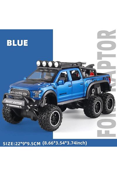 Choice شاحنة بيك اب زرقاء 1:24 للأولاد F150 Raptor Diecast نموذج سيارة معدني مع صوت وإضاءة للأطفال