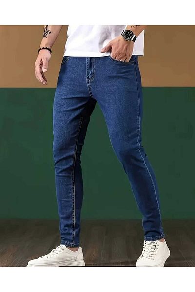 KING SEZAR Boy's Slim Fit Slim Fit Straight Leg Navy Blue Jean Trousers with Pockets