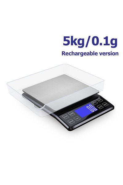 Choice1 5kg rechargable High Precision Kitchen Scale 3kg/5kg/10kg 0.1g Household Food Coffee Balance Waterpr