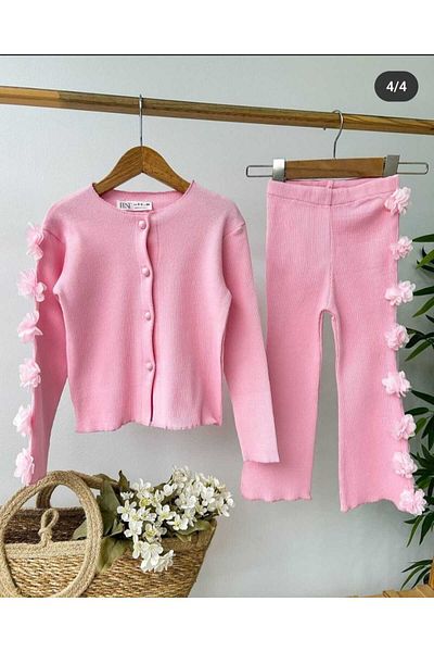 cacakids Girl's Bottom and Top Set with Rose Detailed Tights