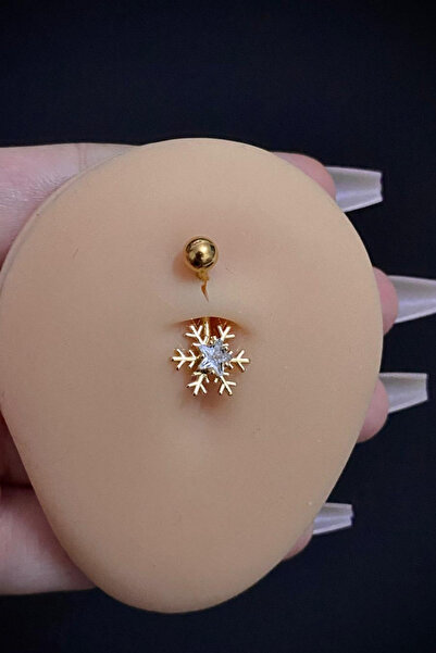 Blisse Piercing Kadın Gold Kar Tanesi Yıldız Figürlü Taşlı Belly Çelik Göbek ...