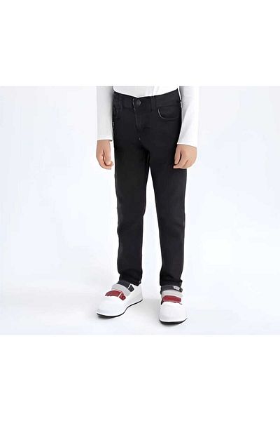 KING SEZAR Boy's Slim Fit Slim Fit Straight Leg Black Jean Trousers with Pockets