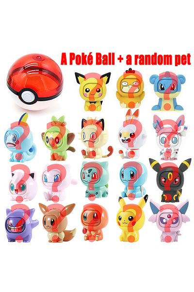 Choice One at random Pokemon Pokeball A Random Face-Changing Pet Action Figure Pikachu 4 Facial Expressions
