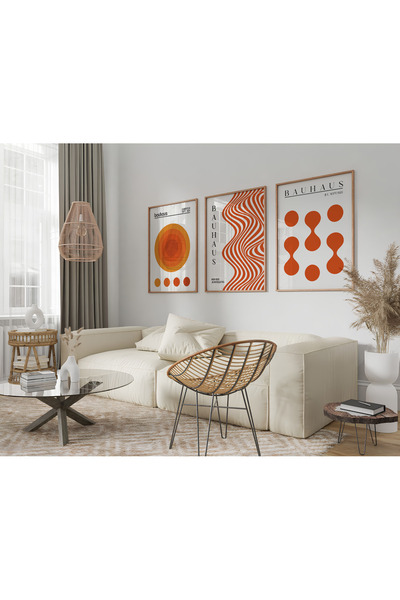 POSTER Turuncu Bauhaus Modern (Çerçevesiz) 3'lü Poster- Modern Poster - Moder...