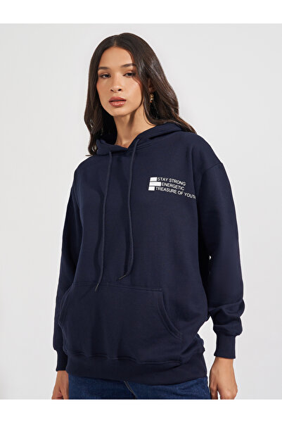 Styli Regular Fit Longline Slogan Hoodie