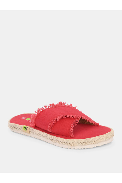 Fresh Feet By Styli Frayed Trim Cross Strap Flat Sandal