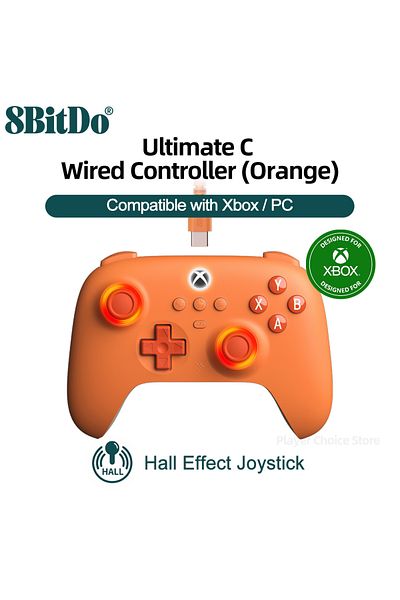 Choice Orange 8BitDo Ultimate C Wired XBOX Controller Gamepads PC Xbox Series X S, Xbox One RGB Light Fire