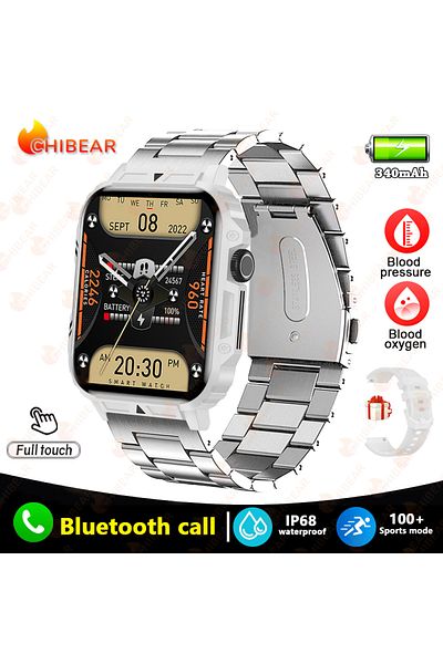 ChiBear Outdoor Military Silver steel belt 2024 New 1.95 Outdoor Military Man Smart Watch Men Bluetooth Call