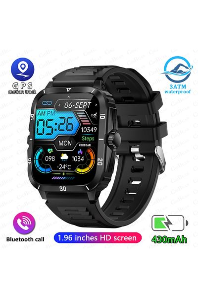 ChiBear Black 2024 Outdoor Military 3ATM Waterproof Smart Watch Men 430mAh Battery Sports Fitness Watches Bl