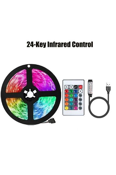 LINGQU DEV 2m USB-24K 2M USB LED Strip Light Backlight 24 Key Infrared Remote Control RGB Color Changing Lamp f