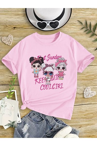Let's Wear Cool Girls T-Shirt Тениска от пениран памук с кръгло деколте за момичета
