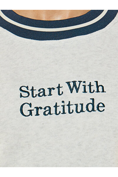 Styli Contras Rib Neck Embroidered Slogan Dropped Shoulder Sweatshirt