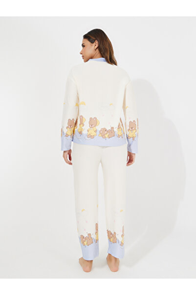 Take Two By Styli Bear Print Button Placket Shirt & Pyjama Set