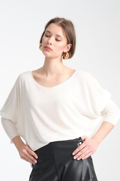 Su Moda Îmbrăcăminte pentru femei Bluză Pulover subțire Guler în U Umăr în afara Brațului lung Mucegai confortabil Top subțire din viscoză Îmbrăcăminte