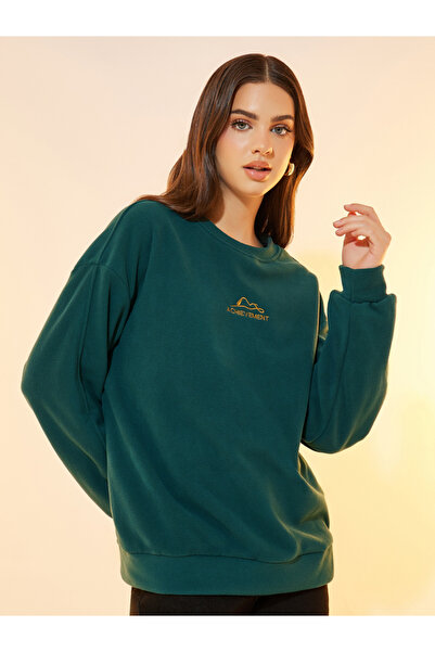 Styli Embroidered Slogan Detail Oversized Sweatshirt