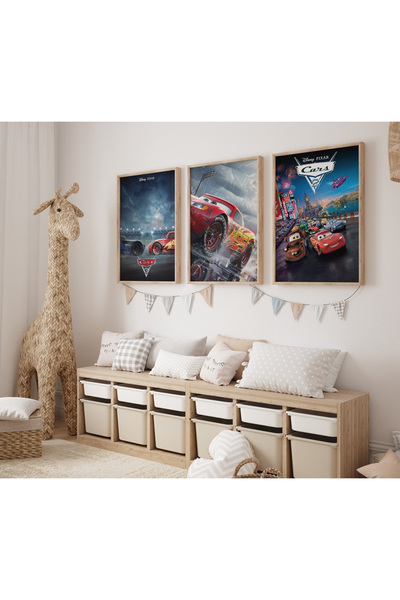 POSTER 3 lü Şimşek Mcqueen, Arabalar Filmi Poster, Çocuk Ve Genç Odası, 3'lü ...