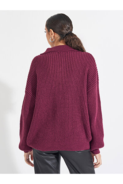 Styli Longline Cable Knit Sweater with Half Zip Detail