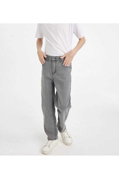 KING SEZAR Boy's Slim Fit Slim Fit Straight Leg Pocket Gray Jean Trousers