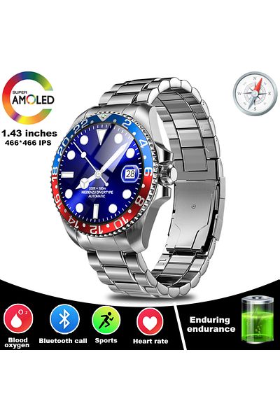 Choice For Rolex Watch blue 2024 New For Rolex SmartWatch Men Compass GPS Track Smartwatch Amoled Always Di