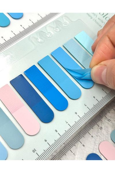 ZeCo Collection 10 Color Ruled Vibrant Blues Tones Oval Edge Transparent Pet Index Stickerindex Sticker/Post-It