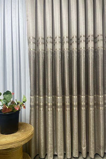 Cortibo Beige Background Curtain - 3 Close Pleated Board to Venice 1