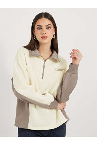 Styli Color Block Collared Sweatshirt