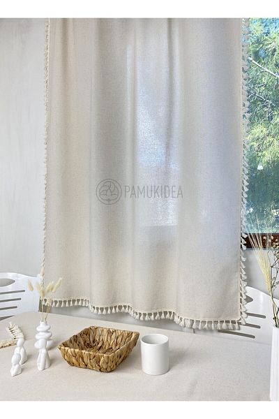 pamukidea 100% βαμβακερό Vintage κρέμα με φούντα κουρτίνα αντηλιακό φόντο (πιο X μέγεθος)