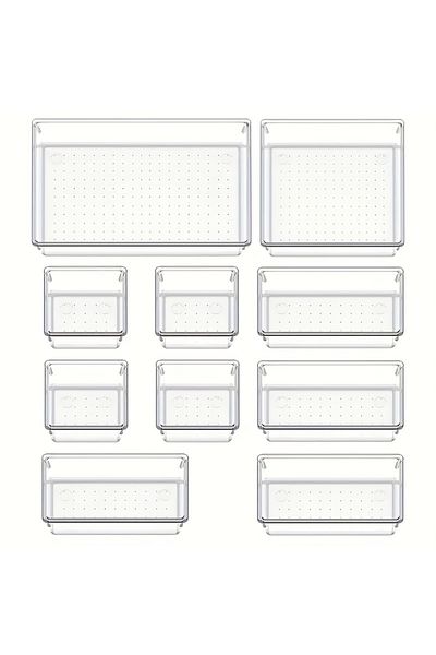 Choice 10PCS 10-Piece Versatile Drawer Organizer Set - Clear Plastic Trays and Dividers in 4 Sizes for Perf