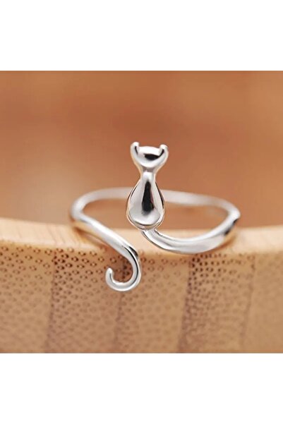 Choice خاتم قطة فضي اللون من Huitan Q701 قابل للتغيير الحجم للنساء، خواتم حيو...