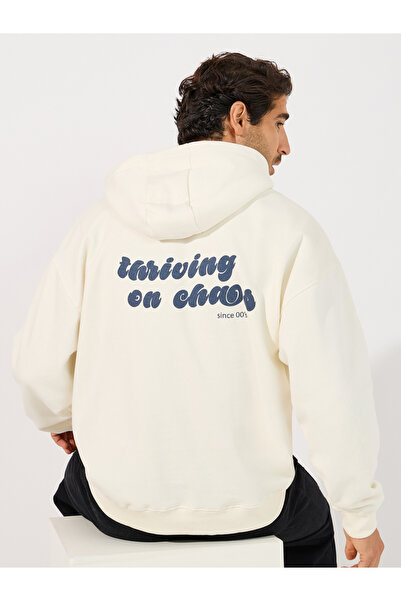 Styli Back Slogan Print Heavy Oversized Hoodie