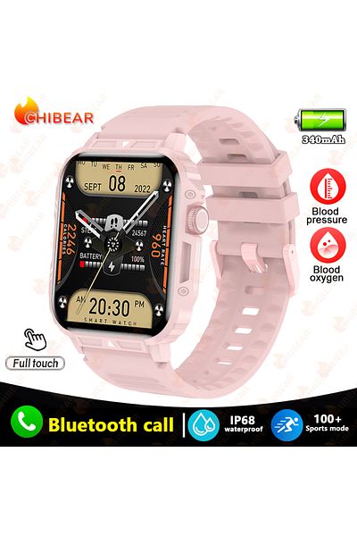 ChiBear Outdoor Military Pink silicone band 2024 New 1.95 Outdoor Military Man Smart Watch Men Bluetooth Cal