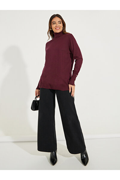 Styli Slim Fit Turtle Neck Sweater with Button Cuff Detail