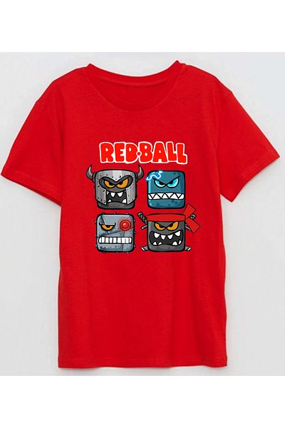 Efendioğlu Design Red Ball Printed Cotton Short Sleeve Children's T-Shirt