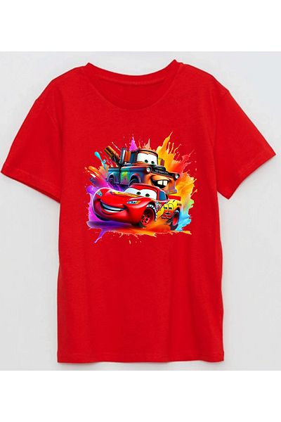 Efendioğlu Design Lightning Mcqueen and Mater Printed Color Cotton Children's T-Shirt