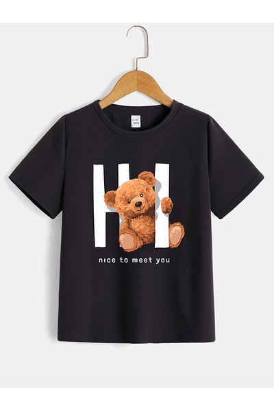 Let's Wear Teddy Bear Специална детска тениска Пенирана памучна тениска с кръгло деколте за деца