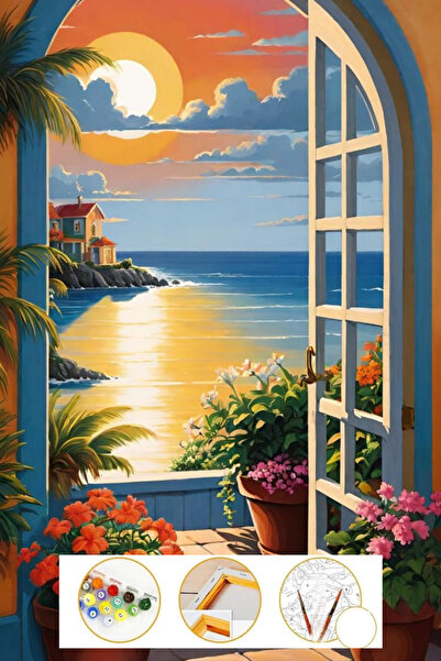 Puzzle Sayılarla Boyama Tuval Seti Fırça Boya Dahil (çıtalı) 35x50 cm -RÜYA K...