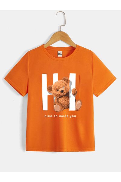 Let's Wear Teddy Bear Специална детска тениска Пенирана памучна тениска с кръгло деколте за деца