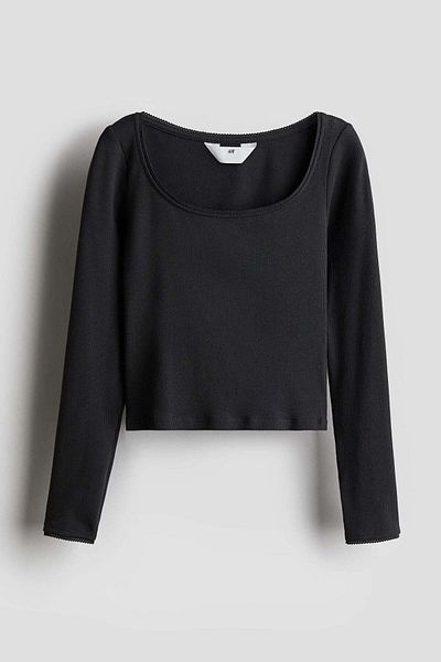 H&M Picot-trimmed Ribbed Top