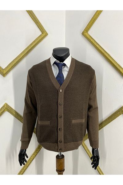Sadık Collection Fire Knitwear Ανδρική Τσέπη Λεπτομέρεια V λαιμόκοψη μάλλινη ζακέτα 490