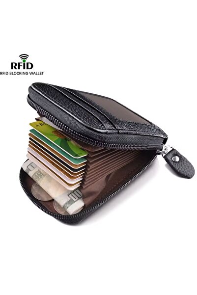 baellerry Unisex 11 Compartment Genuine Leather Zippered Credit Card Holder Wallet