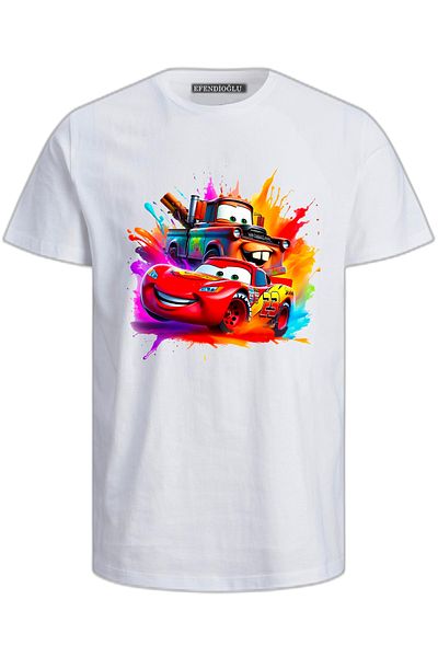 Efendioğlu Design Tricou pentru copii din bumbac colorat cu imprimeu Lightning mcqueen and mater