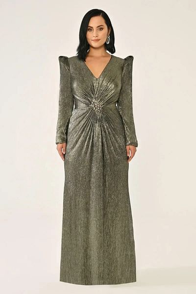 ALFABETA Women's Evening Dress V-Neck Drape Detail Shiny Chiffon Long Stylish Dress
